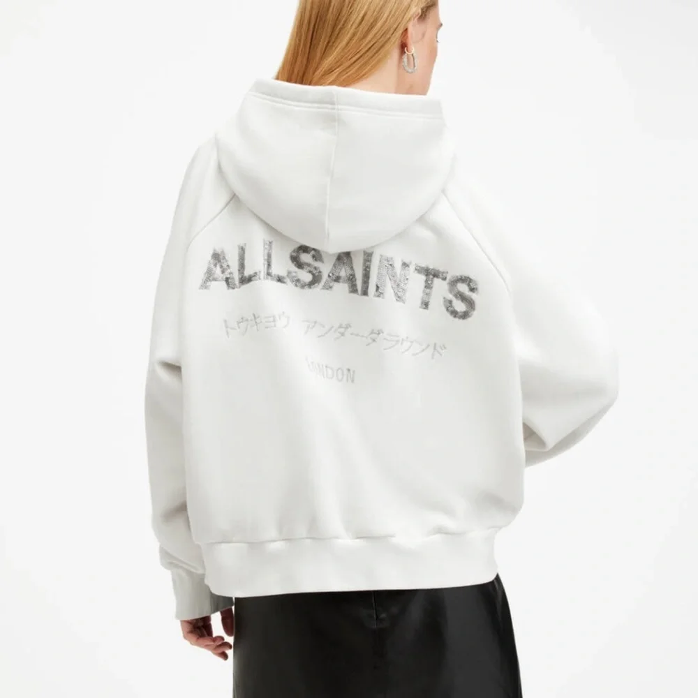 AllSaints Talon Underground Sequin Oversized White Hoodie - Picture 8 of 8